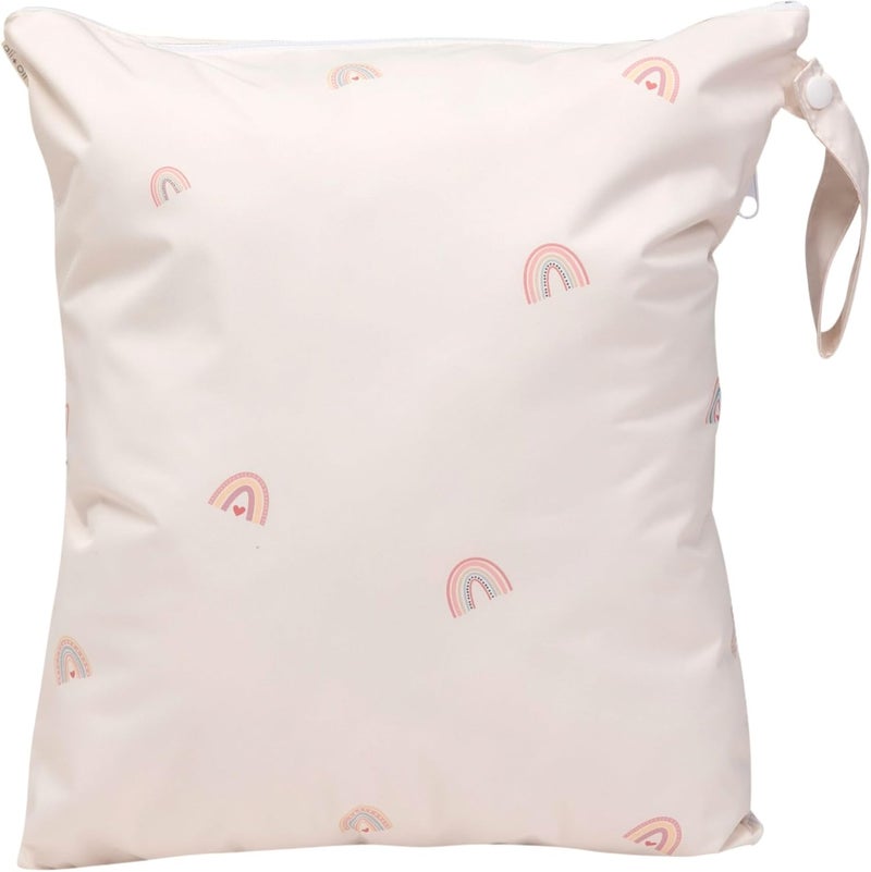 Ali+Oli Water Resistant Dual-Compartment Wet-Dry Bag for Travel, Hook to Stroller, Daycare, Diapers, Diaper Bag, Clutch Bag,15x12 inches (Rainbows) - Image 1